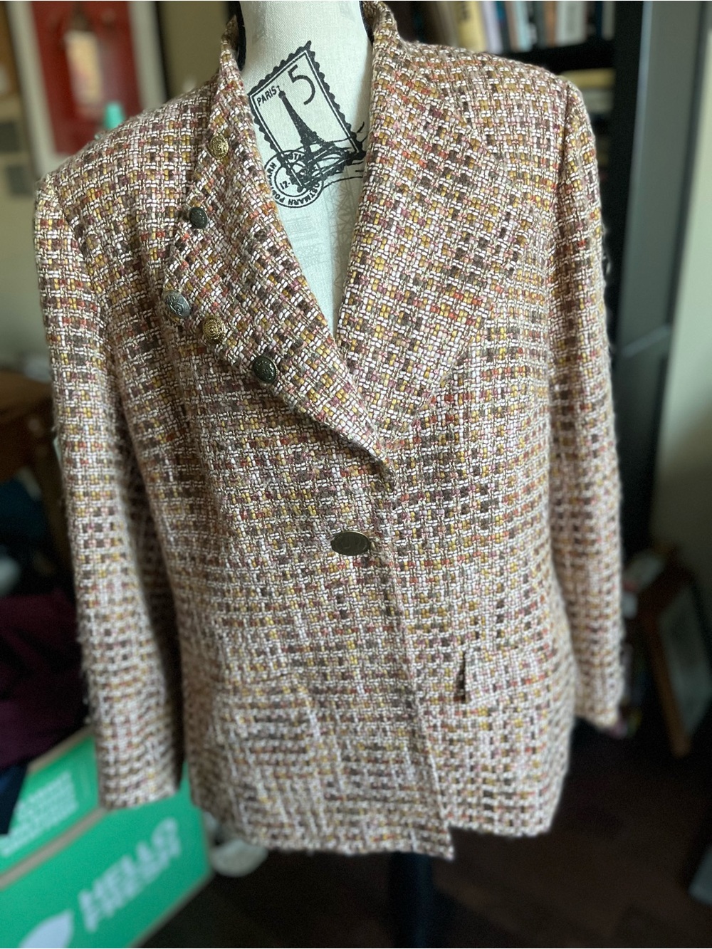 Linda Lundstrom Women’s Tweed Coin Button-Front Jacket - Blush Multi